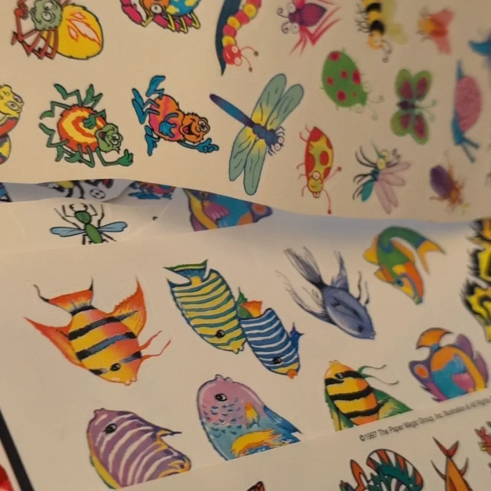 Vintage 90s Colorful‎ Fish Ocean Insect Bug Sticker Set